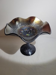 Northwood Hearts & Flowers Carnival Glass Compote Comport Iridescent