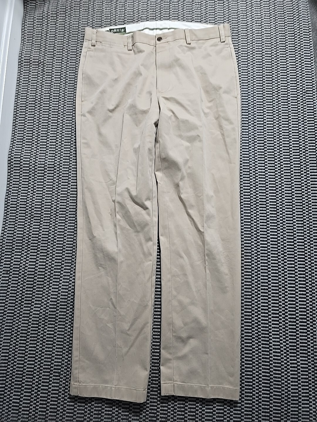 Orvis Men's Khaki Beige Flat Front Cotton Dress Pants Size 36x31.5