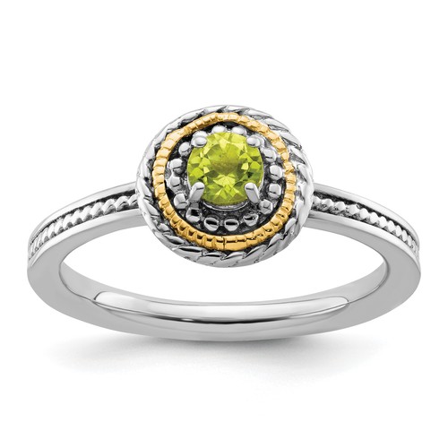 Solid Sterling Silver & 14k Two-Tone Gold Stackable Expressions Peridot Ring