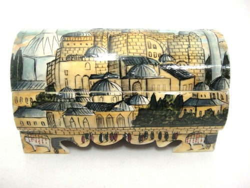 Hand Painted Porcelain Stamp Trinket Box Two Lidded Compartments Dome Hinged Lid