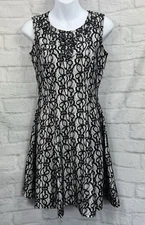 QUIZ Skater Dress White Black Size 10 Stretch Fit & Flare Party Occasion Fairy