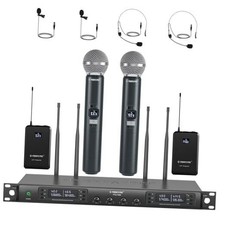 Quad Wireless Microphone System W/ 4x40 Uhf Channels, Auto Scan, 2 Handheld