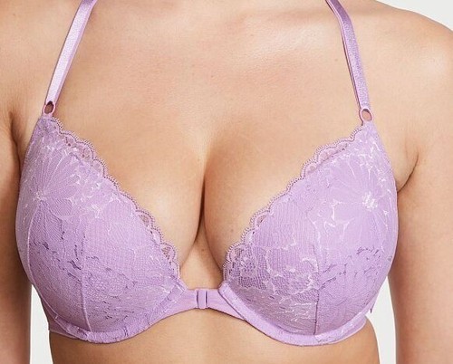38C Lilac Purple Lace Front Close Extreme Lift Victorias Secret Plunge PU UW Bra - Picture 4 of 14