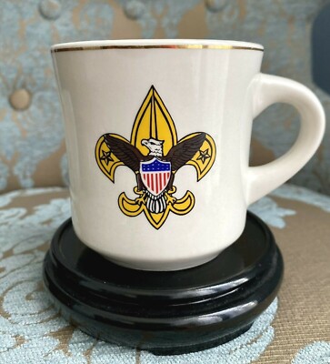 Vintage BSA Boy Scouts of America Coffee Mug BALD EAGLE CENTER LOGO Gold Rim