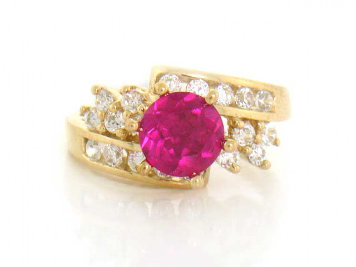 10k or 14k SOLID Yellow Gold RUBY-RED CZ RING JEWELRY