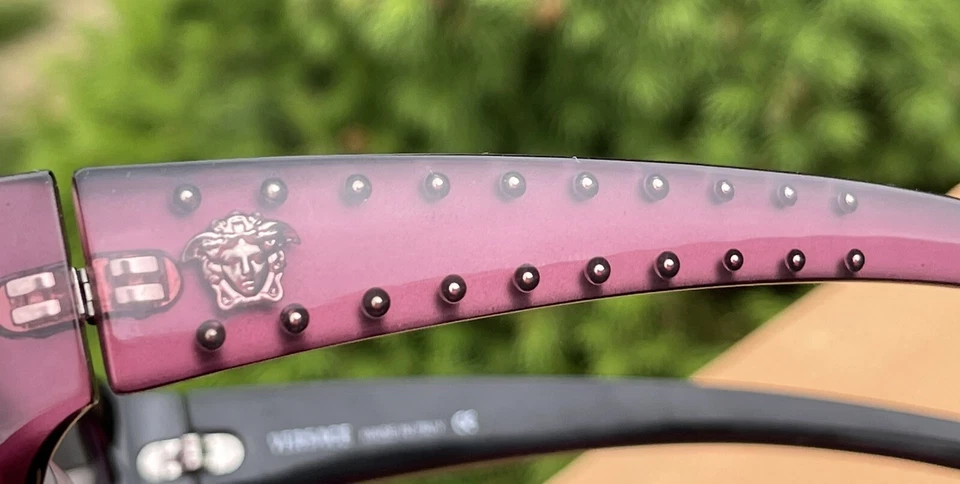 VINTAGE VERSACE Purple MEDUSA TEMPLE Studs SUNGLASSES MOD 436 Italy Case Incl - Image 3 of 4