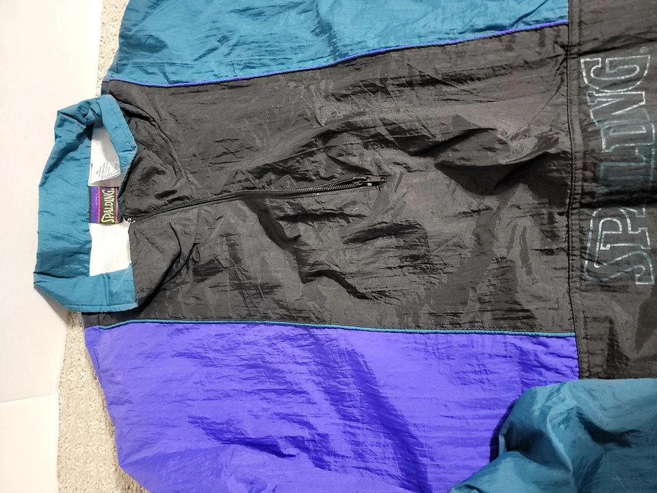 Chaqueta cortavientos vintage Spalding multicolor bolsillo medio negra púrpura verde azulado Foto 3 de 4
