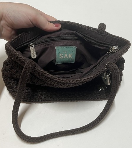 The Sak Mini Handtasche Handtasche Häkel Strick dunkelbraun schokolade Reißverschluss Y2K - Bild 8 von 11