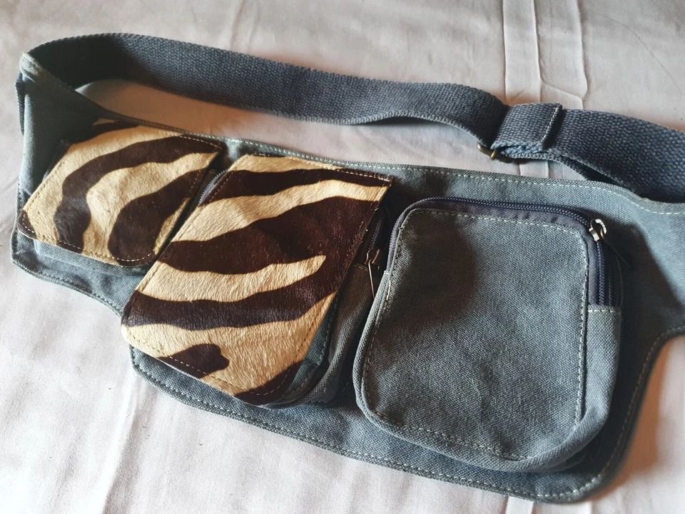 Crossbody  zebra vintage3 pocket Denim And Pony Hair Vgc Or Bum Bag.rare find. - Image 2 of 4