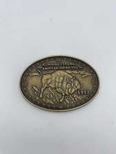 VTG Belt Buckle Brass Running Strong for Americas Indian Youth 1997 Billy Mills