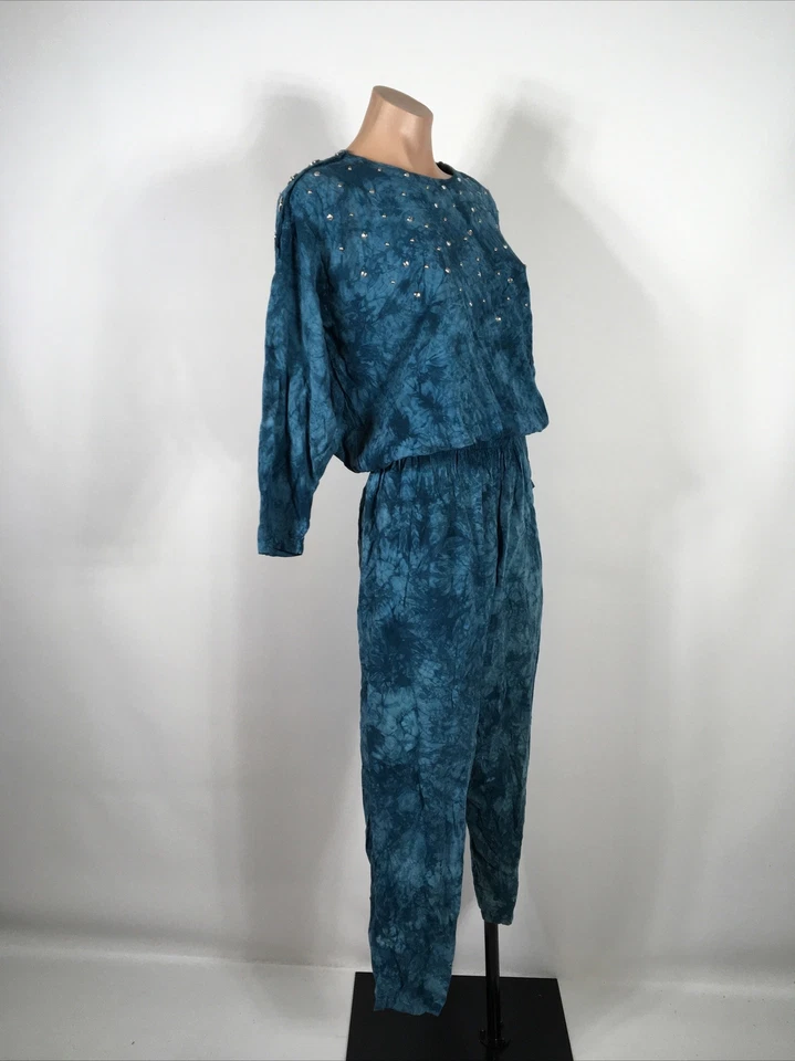 Винтажный 1980-х годов Детский комбинезон брюки костюм галстук краситель кнопка цельный комбинезон L/XL блестки - Изображение 4 из 4