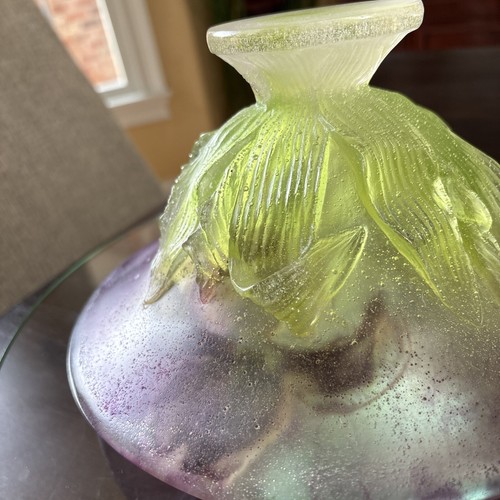 DAUM FRANCE PATE DE VERRE LARGE IRIS CETERPIECE BOWL SIGNED 8 3/4”-MINT - Picture 13 of 16