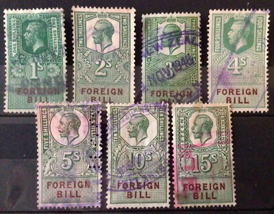 See Description *BIG OFFER*GB KGV FOREIGN BILL 1,2,3,4,5,10,15s Mad Price 7pcs