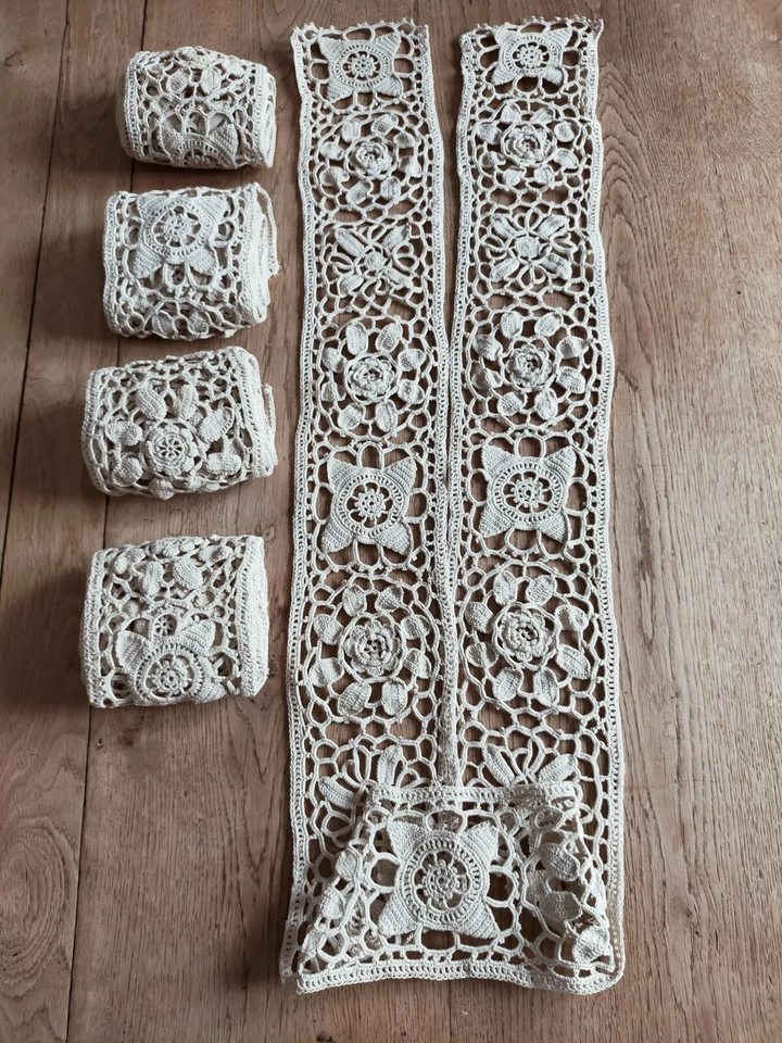 Linge Ancien Broderie Dentelle ancienne bande crochet fait main 185/12 Cm - Photo 3/4