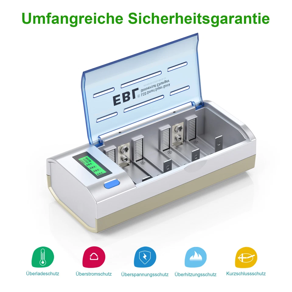 EBL LCD Ladegerät für AA AAA C D 9V NiMH/NiCD Akkus mit Entlade & Schutzfunktion - Bild 3 von 4