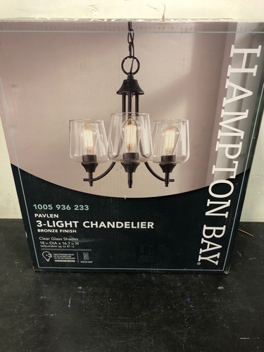 Hampton Bay 22610-000 Pavlen 3-Light Bronze Chandelier with Glass Shades - Picture 6 of 10