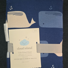 Cloud Island Nautical Whale Print Crib Fitted Sheet Navy Blue Cotton