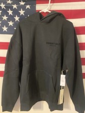 Essentials Fear of God Solid Black Pullover Hoodie Logo Pockets Men's L