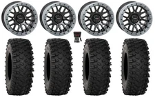 System 3 SB-9 Bdlk 15" Wheels Gloss Bk 33" ATX470 Tires Polaris Ranger XP 9/1K