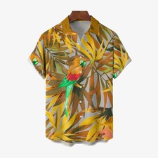 Mens Parrot Print Hawaiian Casual Short Sleeve Shirt 2404000289