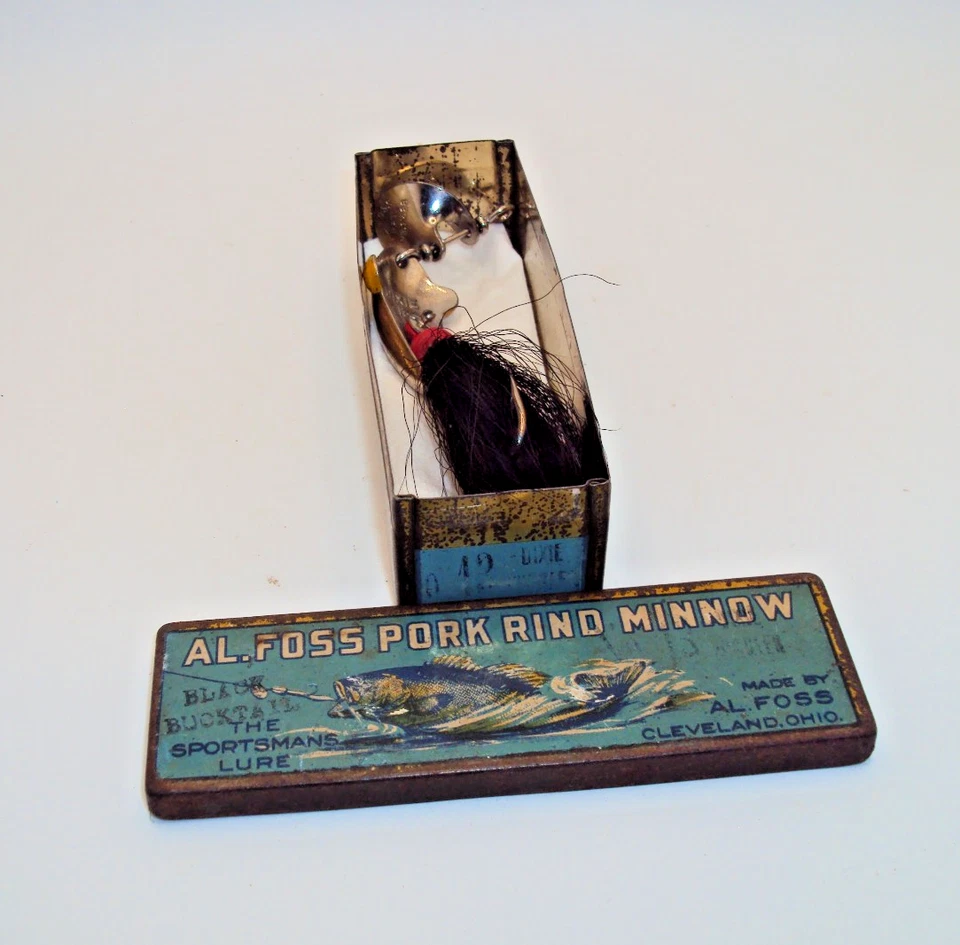 Винтажная рыболовная приманка AL Foss No13 Dixie Wiggler в оригинальной жестяной коробке 1930 - Изображение 3 из 4