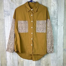 Unbranded Small Leopard Pattern Long Sleeve Button Front Shirt w/Collar