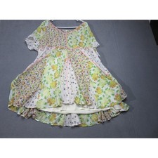 Free People Dress Womens Large Yellow Multicolor Floral Mini Patchwork Boho