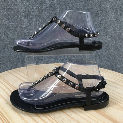Balenciaga Moto Stud Sandals Womens 38.5 T-Strap Thong Casual Comfort Flat Black