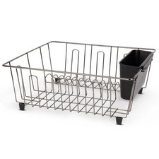 Mainstays Compact Dish Drainer Rack Chrome Black Kitchen Drying Tray Mainstays Compact Dish Drainer Rack Chrome Black Kitchen Drying Tray
