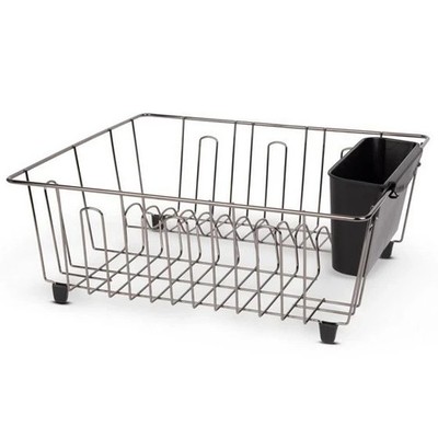 Mainstays Compact Dish Drainer Rack Chrome Black Kitchen Drying Tray