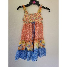 Jona Michelle Girls Floral Tiered Dress Orange Yellow Blue Size 5 R