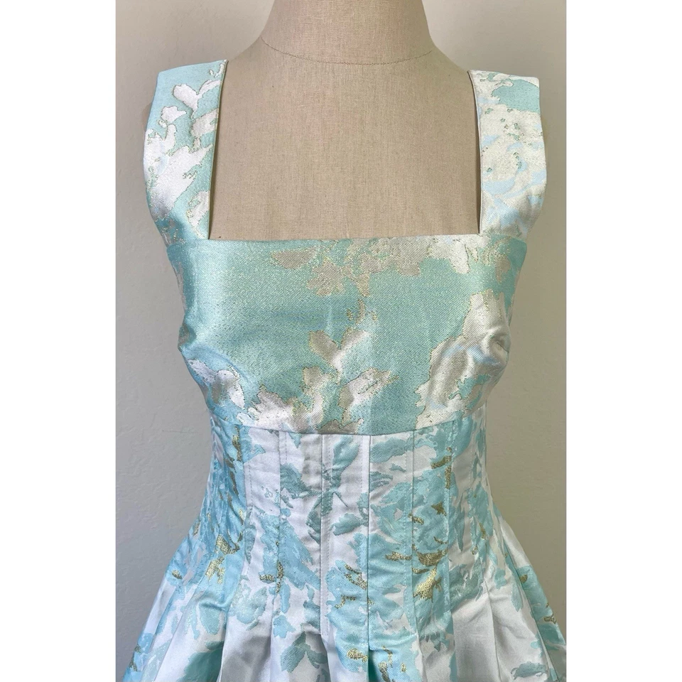 Vestido midi floral línea A corsé marfil/azul para mujer talla 4 de ASOS Foto 2 de 4