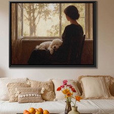 Oil Painting Bichon Frise Dog Canvas Print Living Room Decor Vintage Wall Art