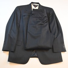 Vtg USA Made Tommy Hilfiger 42S 32x30 Navy Blue Chalk Striped Wool Mens Suit