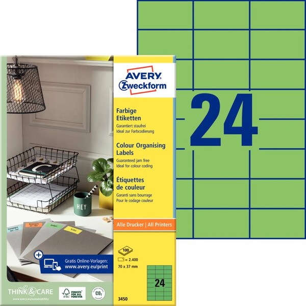 1 Bis 20X Avery Zweckform Universal-Etiketten, 70 X 37 Mm, GrüN Spare Bis Zu 16%-image