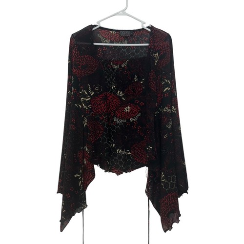 Top donna MCM Y2K vintage nero e rosso floreale gotico TG XL campana manica asimmetrica - Foto 17 di 17