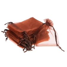 Organza Bags, 100 Pcs 4.72x3.5 Inch Drawstring Mini Pouches, Brown
