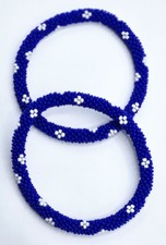 Set of 2 Handmade Nepal Glass Seed-Bead Crochet Boho Roll-On Bracelet Jewelry