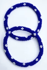 Set of 2 Handmade Nepal Glass Seed-Bead Crochet Boho Roll-On Bracelet Jewelry