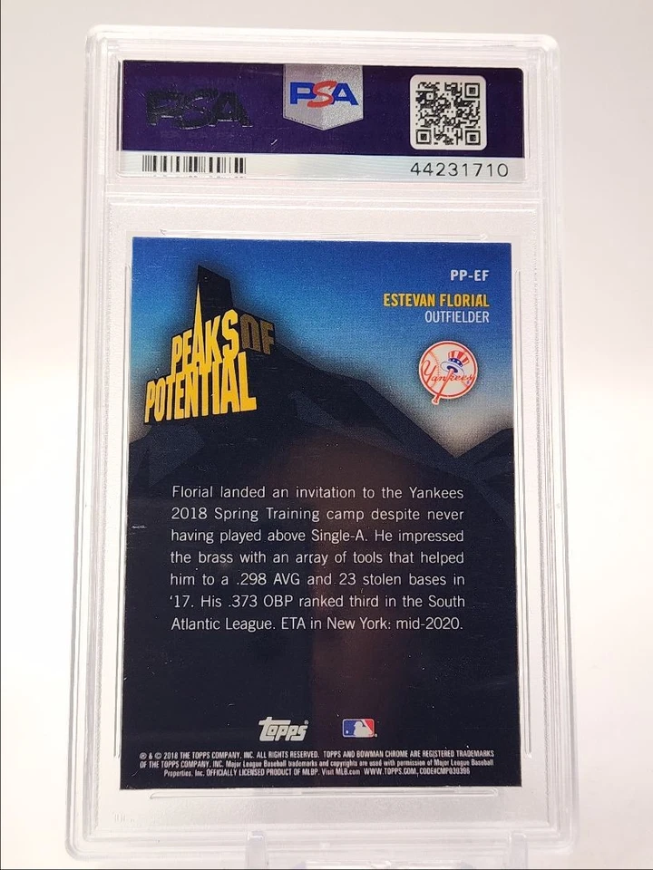 ESTEVAN FLORIAL 2018 BOWMAN CHROME PEAKS OF POTENTIAL YANKEES PSA 8 Q5829 - Image 2 of 2