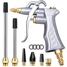 Industrial Air Blow Gun with Brass Adjustable Air Flow Nozzle and 2 Steel Ext...