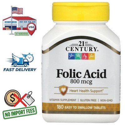 Ácido Fólico 800mcg Folato 1334mcg DFE y Carbonato de Calcio 100mg, 180 Tabletas