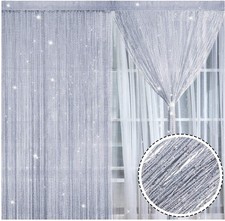 2× Fadenvorhang silber, glitzer / Fadenvorhang 100×200 cm – Silber – Neu