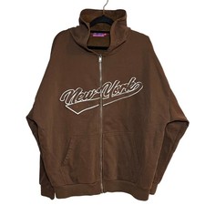Edikted Oversized Hoodie New York Brown Full Zip Up Sweatshirt Size Medium Large