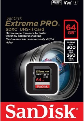 64GB Sandisk Extreme Pro SDXC Memory Card UHS-II V90 300MB/s SDSDXDK-064G-GN4IN