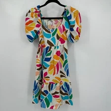 Tabitha Brown Target Dress XXS Puff Sleeve Colorful Leaf Print Cottagecore Boho