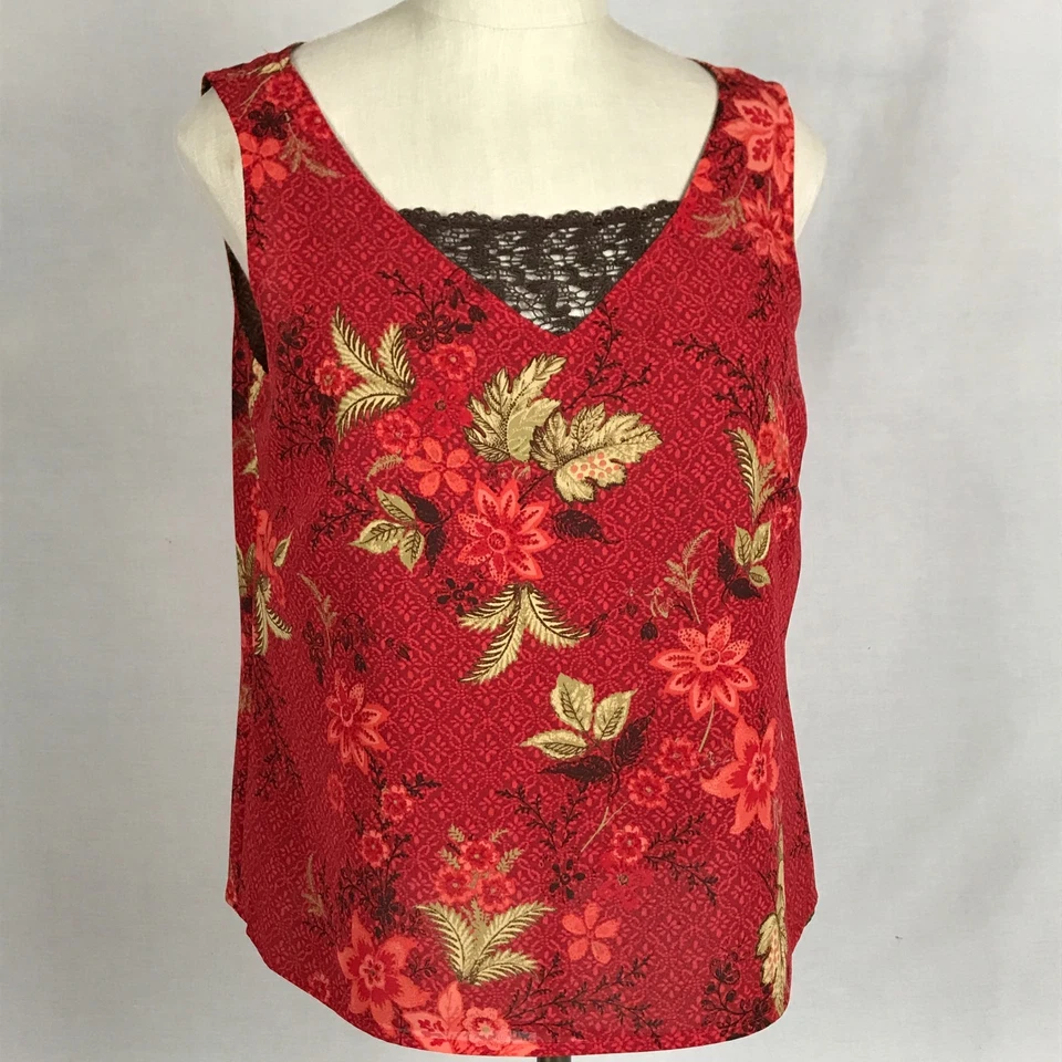 VTG Emma James Bundle Reversible Floral Tank Top Sz 8 with Cardigan Sz S Red Brn - Image 4 of 4