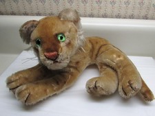 Vintage 1950-60's Steiff Mohair Bengal Tiger Cub -Green Glass Eyes