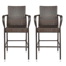 2 x Rattan Wicker Bar Stool Outdoor Backyard Patio Furniture Chair with Armrest