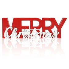 Wooden Merry Christmas Sign - Winter Home Decor, Indoor Shelf Mantel Decoratio